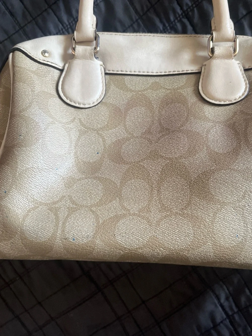 Coach Metallic Cream Signature Satchel